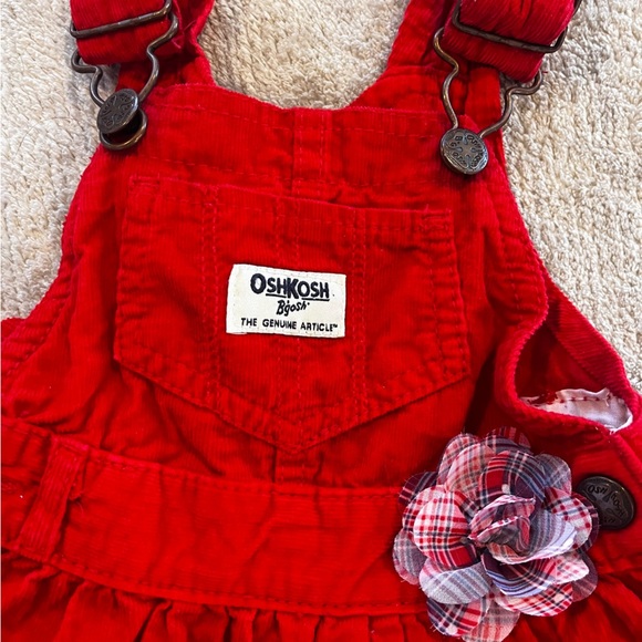Osh Kosh B’Gosh Red Corduroy Dress with Flower Accent 12 Months - Picture 2 of 4
